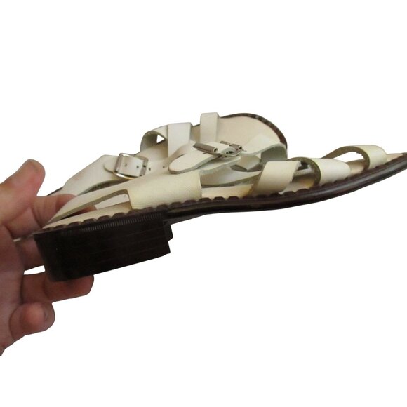 sz 5 Vintage Womens Italian White Leather Strappy Sandals With Buckle & Low Heel - Picture 4 of 13